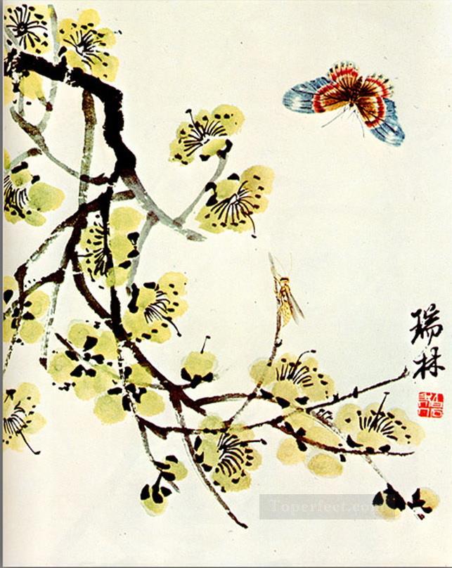 Mariposa Qi Baishi y floración tradicional China Pintura al óleo